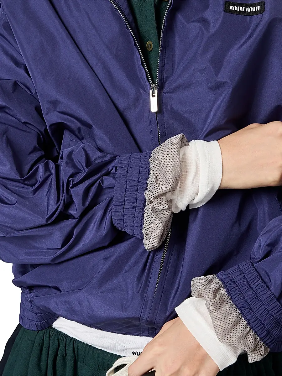 Miu Miu Women's Technical Poplin Blouson Jacket - Blue | Thumbnail 5 Miu Miu Women's Technical Poplin Blouson Jacket - Blue | Thumbnail 5
