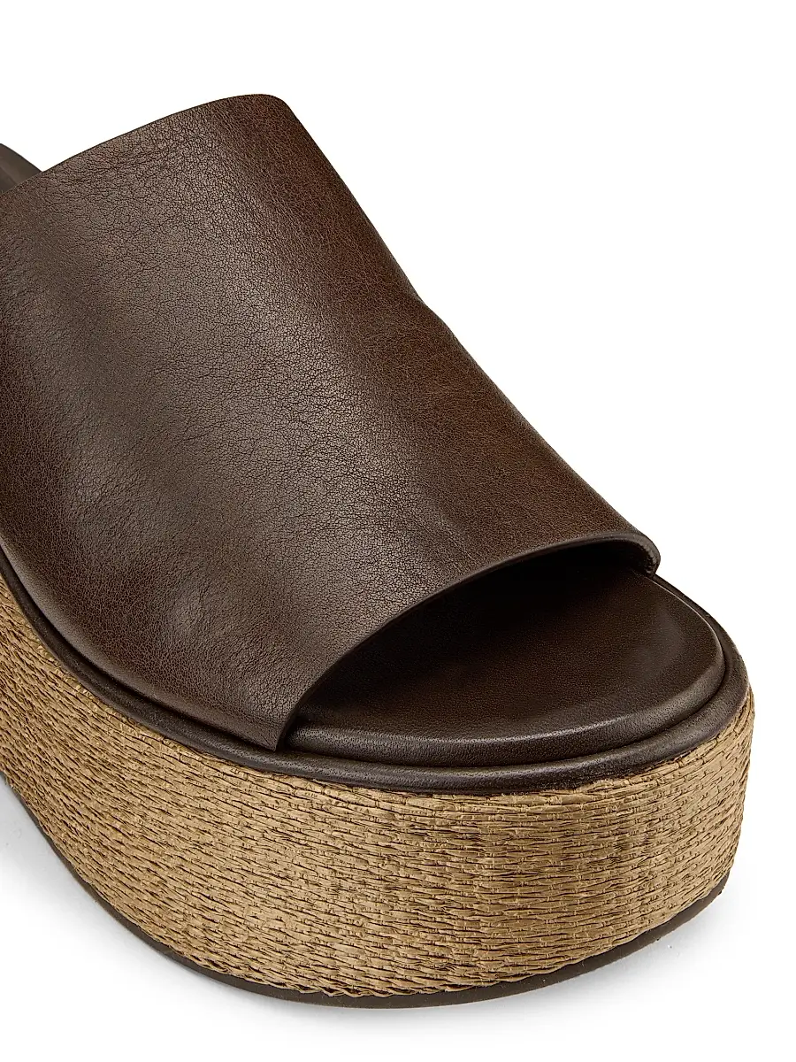Brunello Cucinelli Women's 80MM Leather-Raffia Wedge Sandals - Cocoa | Thumbnail 5 Brunello Cucinelli Women's 80MM Leather-Raffia Wedge Sandals - Cocoa | Thumbnail 5
