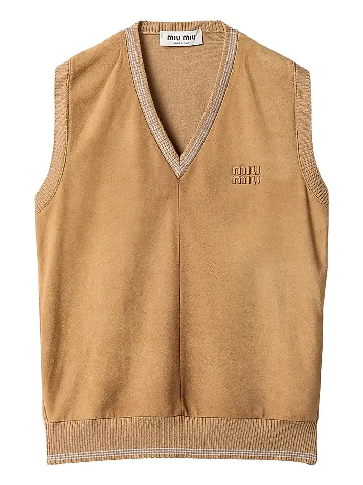Women's Wool and Suede Vest - Brown