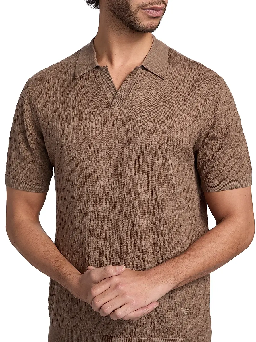 Emporio Armani Men's Textured Jacquard Polo Shirt | Thumbnail 6