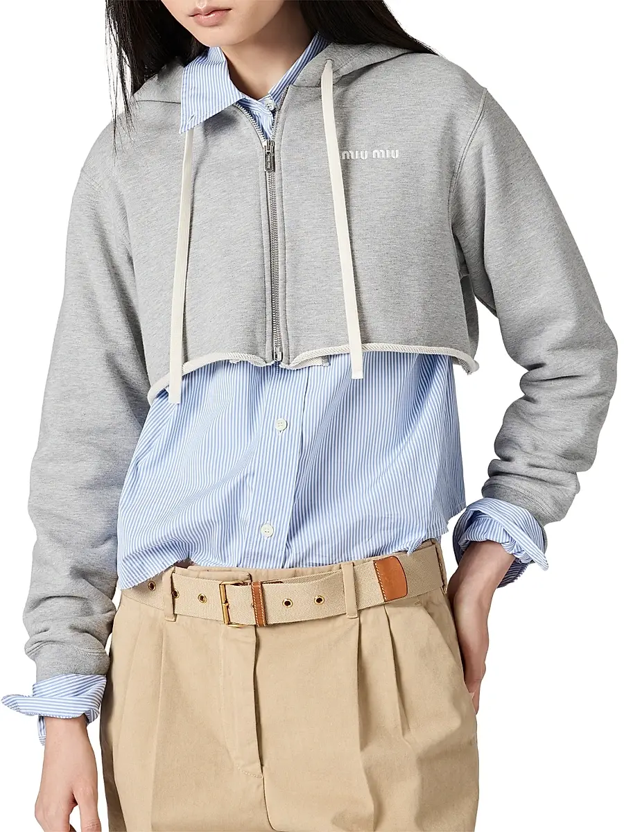 Miu Miu Women's Cropped Hoodie - Grey | Thumbnail 2 Miu Miu Women's Cropped Hoodie - Grey | Thumbnail 2