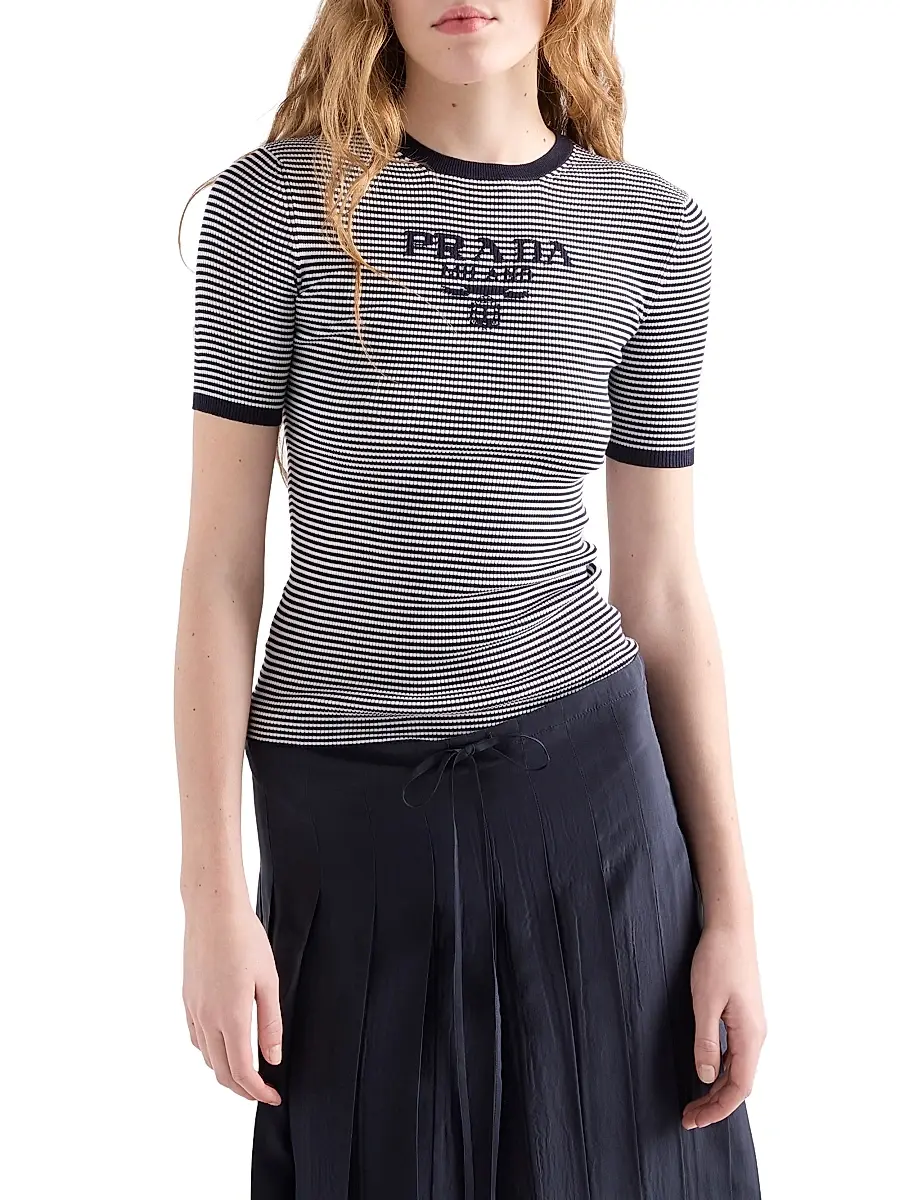 Prada Women's Striped Silk Crew-Neck Sweater | Thumbnail 2 Prada Women's Striped Silk Crew-Neck Sweater | Thumbnail 2