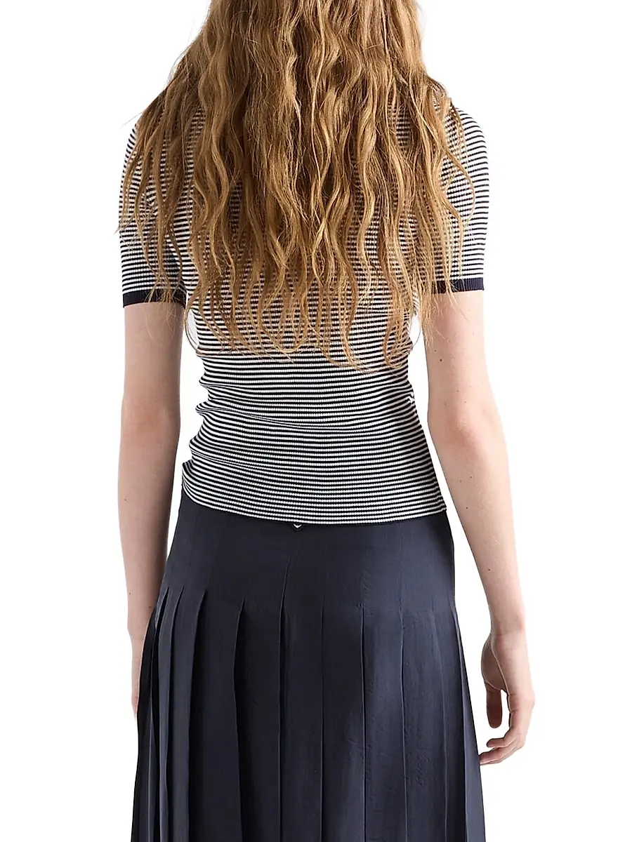 Prada Women's Striped Silk Crew-Neck Sweater | Thumbnail 3 Prada Women's Striped Silk Crew-Neck Sweater | Thumbnail 3