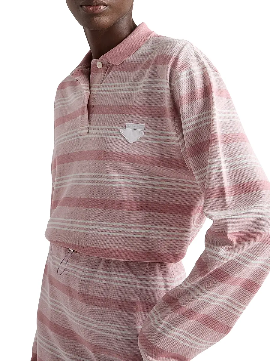 Prada Women's Long-Sleeved Striped Piqué Polo Shirt | Thumbnail 4