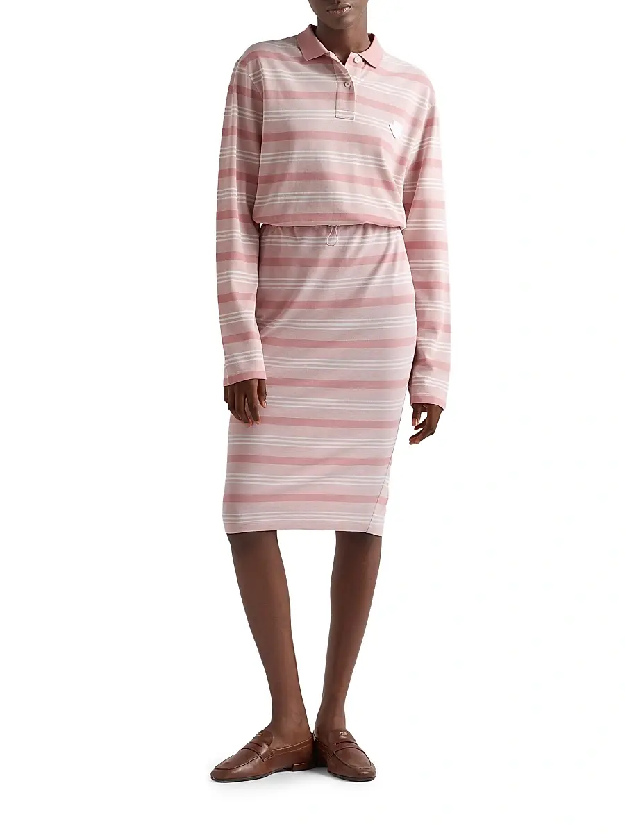Prada Women's Long-Sleeved Striped Piqué Polo Shirt | Thumbnail 6