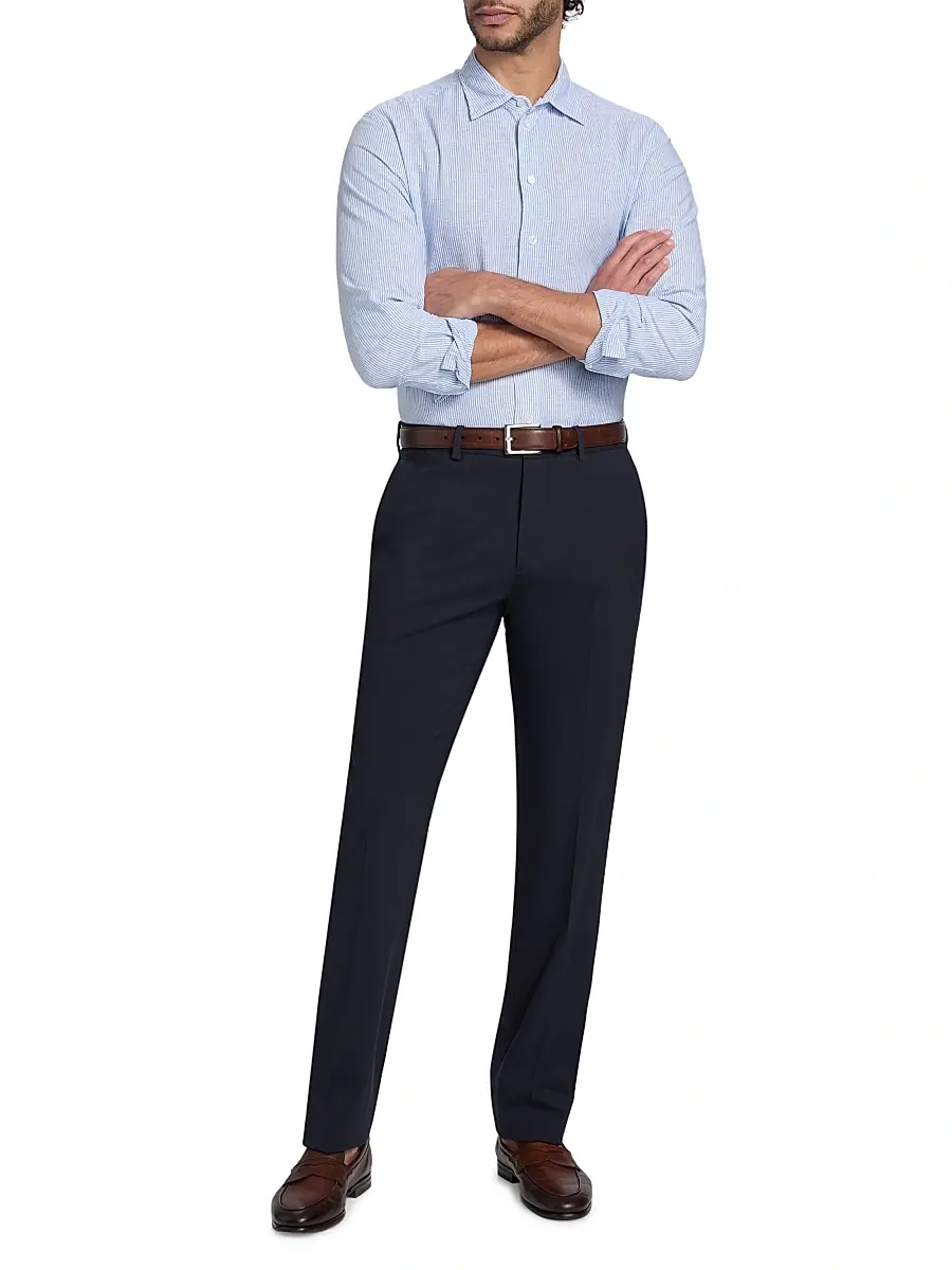 Emporio Armani Men's Pinstriped Linen-Cotton Button-Front Shirt | Thumbnail 2 Emporio Armani Men's Pinstriped Linen-Cotton Button-Front Shirt | Thumbnail 2