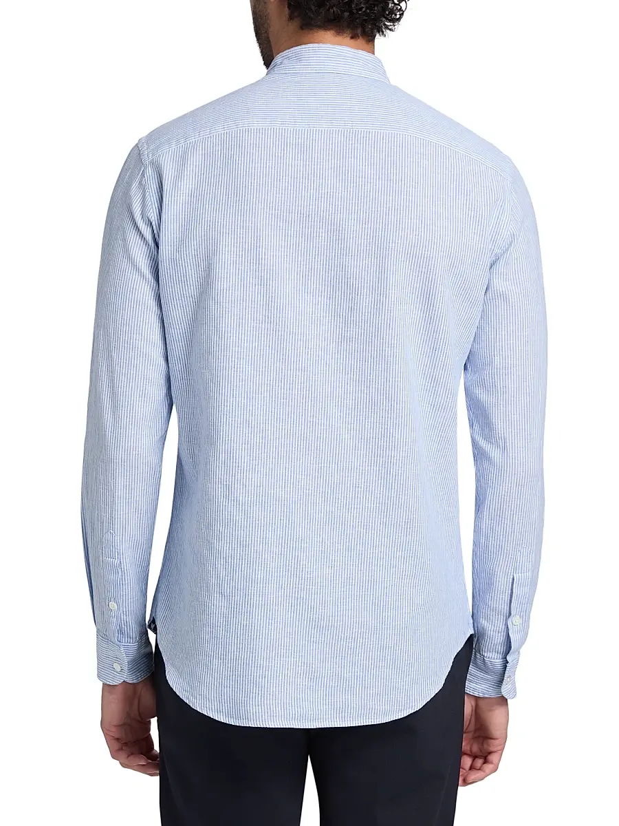 Emporio Armani Men's Pinstriped Linen-Cotton Button-Front Shirt | Thumbnail 5 Emporio Armani Men's Pinstriped Linen-Cotton Button-Front Shirt | Thumbnail 5