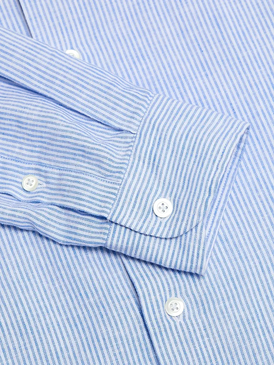 Emporio Armani Men's Pinstriped Linen-Cotton Button-Front Shirt | Thumbnail 7 Emporio Armani Men's Pinstriped Linen-Cotton Button-Front Shirt | Thumbnail 7