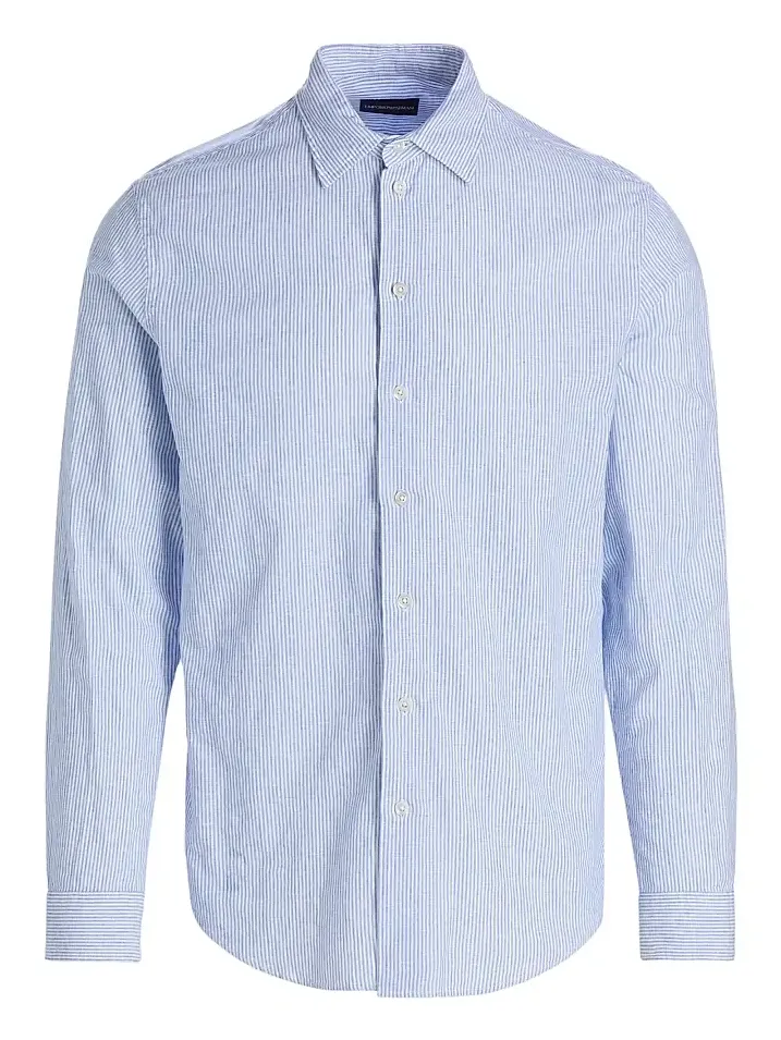 Men's Pinstriped Linen-Cotton Button-Front Shirt Men's Pinstriped Linen-Cotton Button-Front Shirt