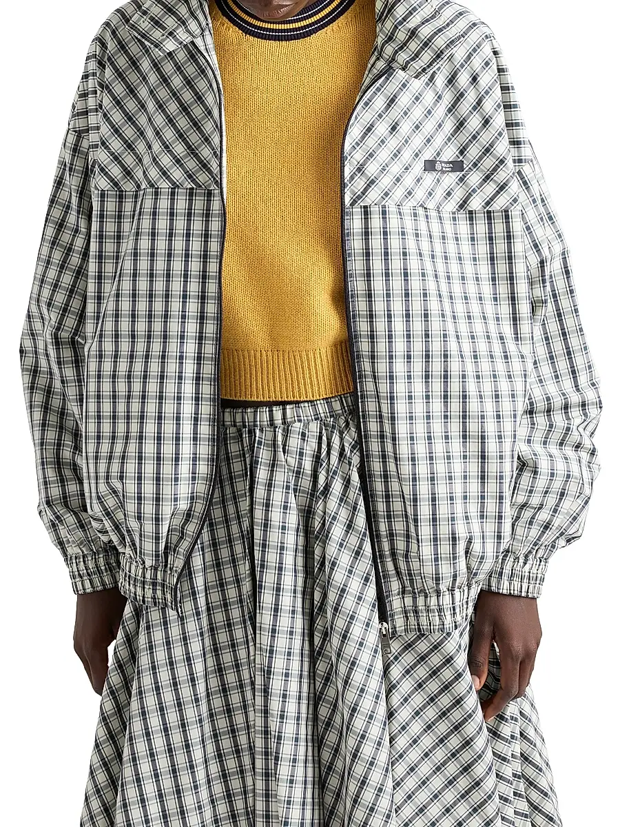 Prada Women's Checked Chambray Blouson Jacket - Beige Multi | Thumbnail 2 Prada Women's Checked Chambray Blouson Jacket - Beige Multi | Thumbnail 2
