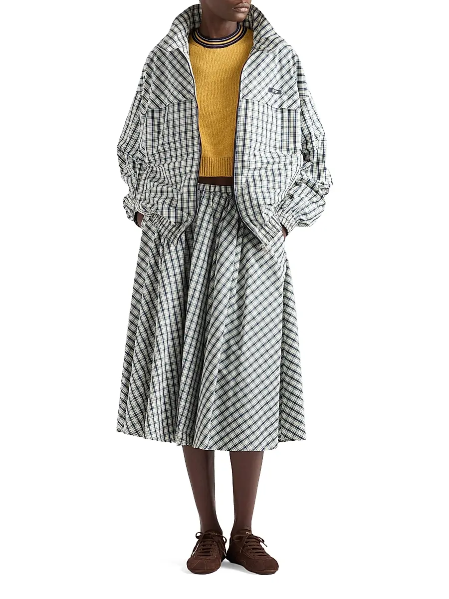 Prada Women's Checked Chambray Blouson Jacket - Beige Multi | Thumbnail 6 Prada Women's Checked Chambray Blouson Jacket - Beige Multi | Thumbnail 6