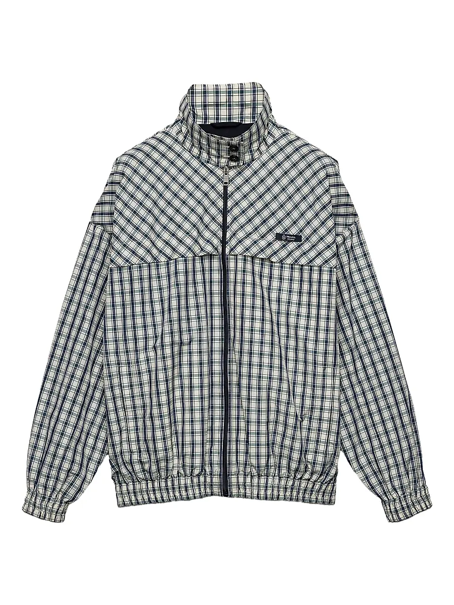 Prada Women's Checked Chambray Blouson Jacket - Beige Multi | Image 1 Prada Women's Checked Chambray Blouson Jacket - Beige Multi | Image 1