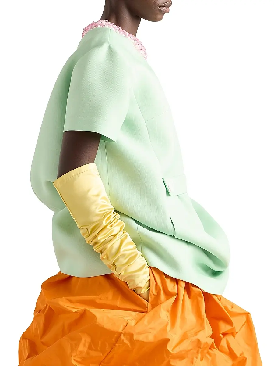 Prada Women's Embroidered Slubbed Gazar Dress | Thumbnail 3