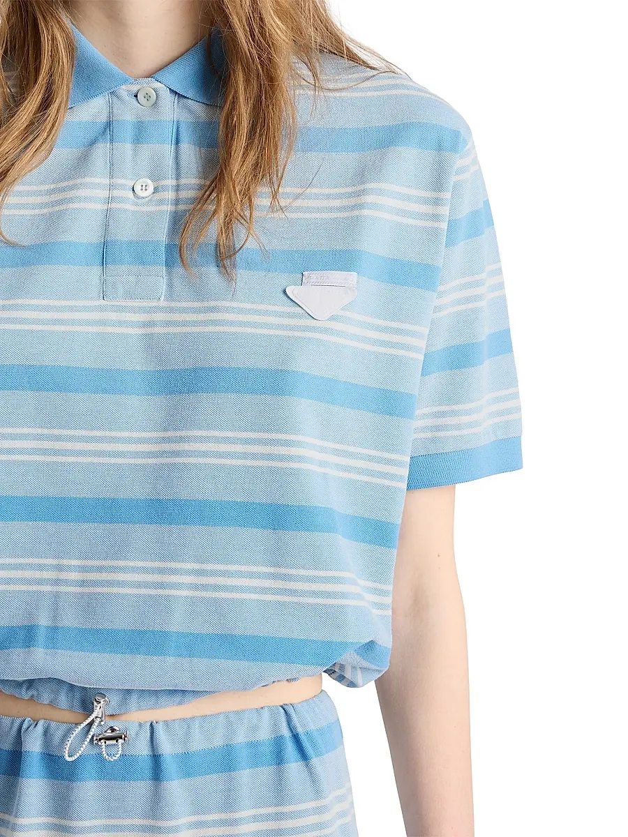 Prada Women's Striped Print Pique Polo Shirt | Thumbnail 4 Prada Women's Striped Print Pique Polo Shirt | Thumbnail 4