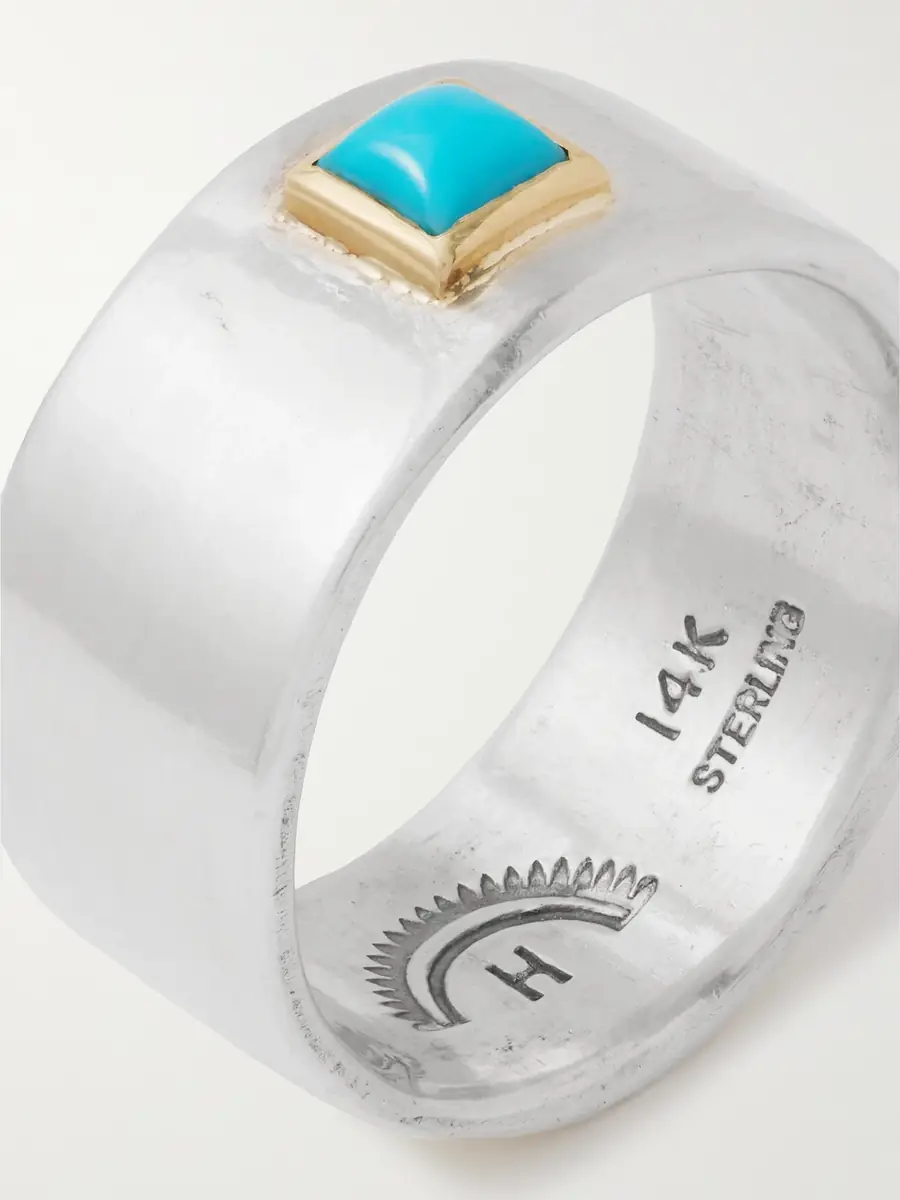 Peyote Bird Azul Sterling Silver, 14-Karat Gold and Turquoise Ring - Men | Thumbnail 4 Peyote Bird Azul Sterling Silver, 14-Karat Gold and Turquoise Ring - Men | Thumbnail 4