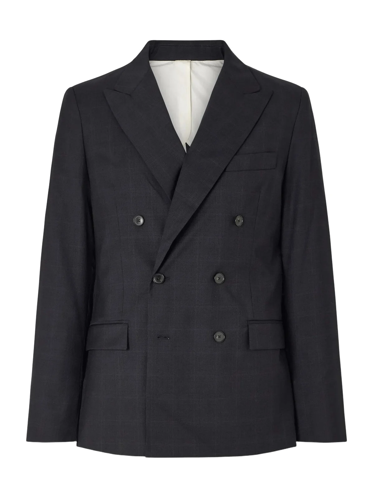 Double-Breasted Checked Virgin Suit Jacket - Men Double-Breasted Checked Virgin Suit Jacket - Men