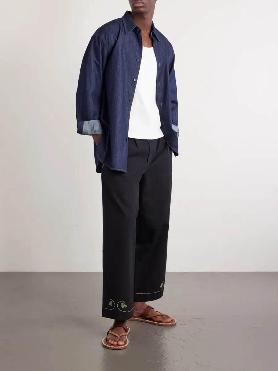 BODE Lucky Draw Straight-Leg Pleated Embroidered Cotton-Twill Trousers - Men | Thumbnail 2