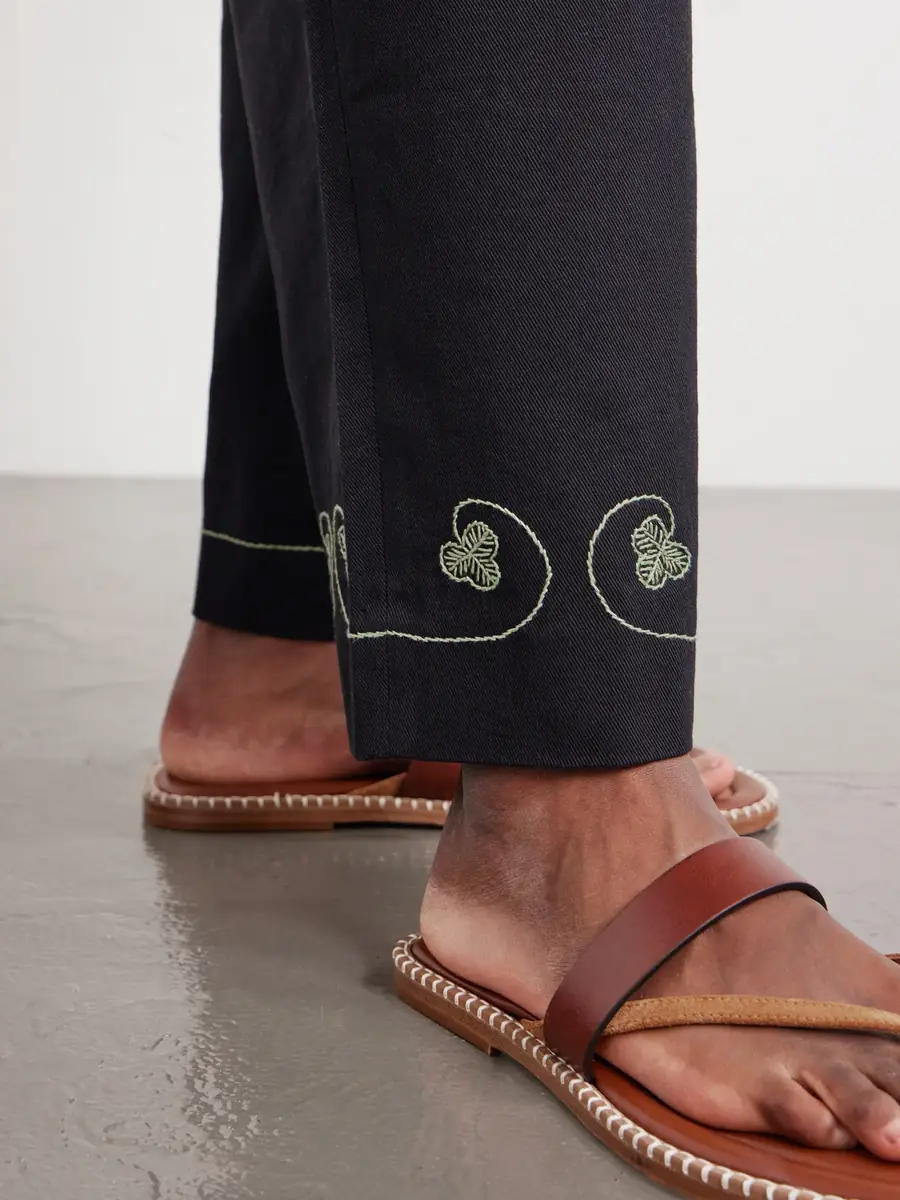 BODE Lucky Draw Straight-Leg Pleated Embroidered Cotton-Twill Trousers - Men | Thumbnail 6