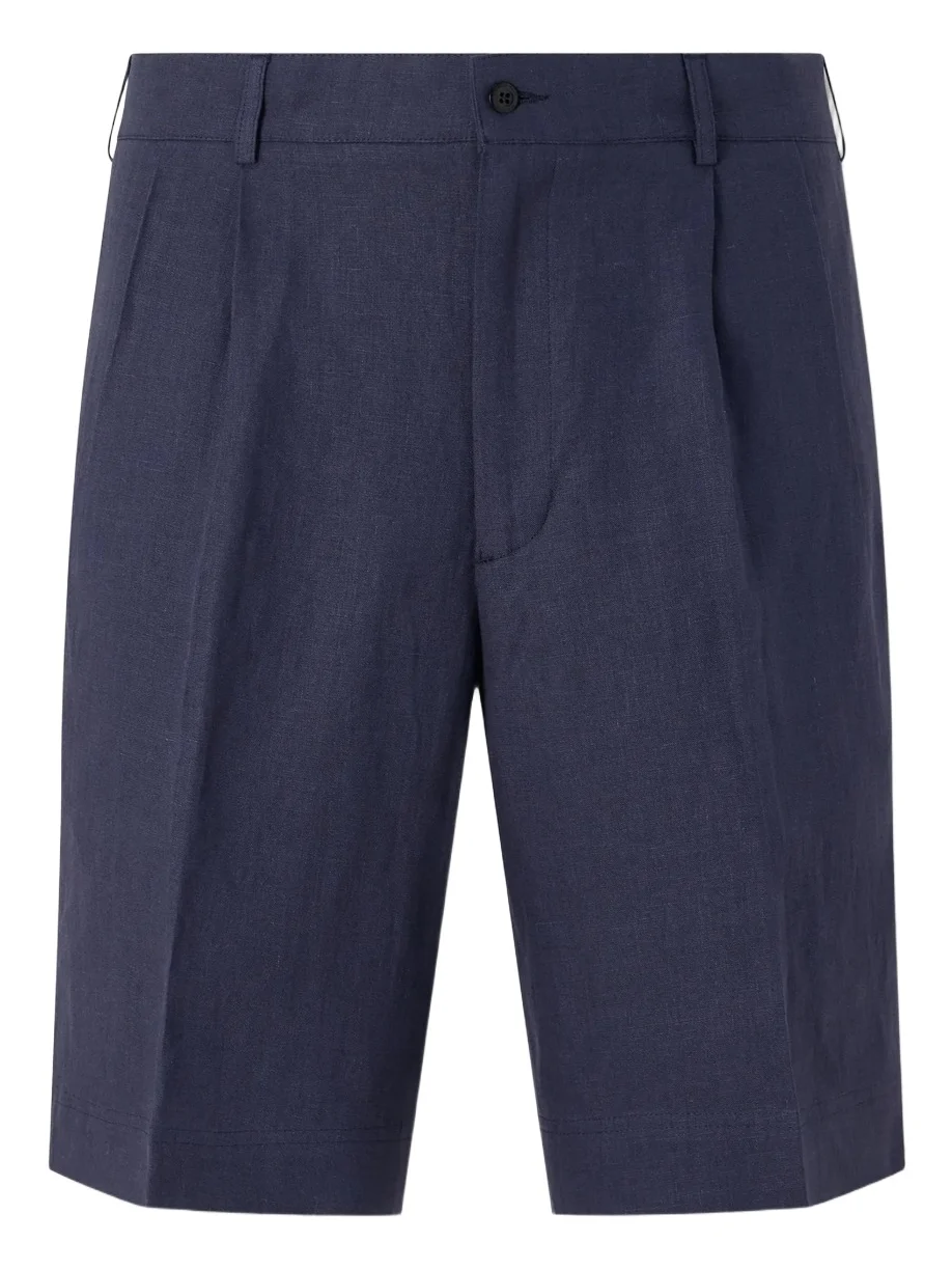 Straight-Leg Pleated Linen Shorts - Men Straight-Leg Pleated Linen Shorts - Men