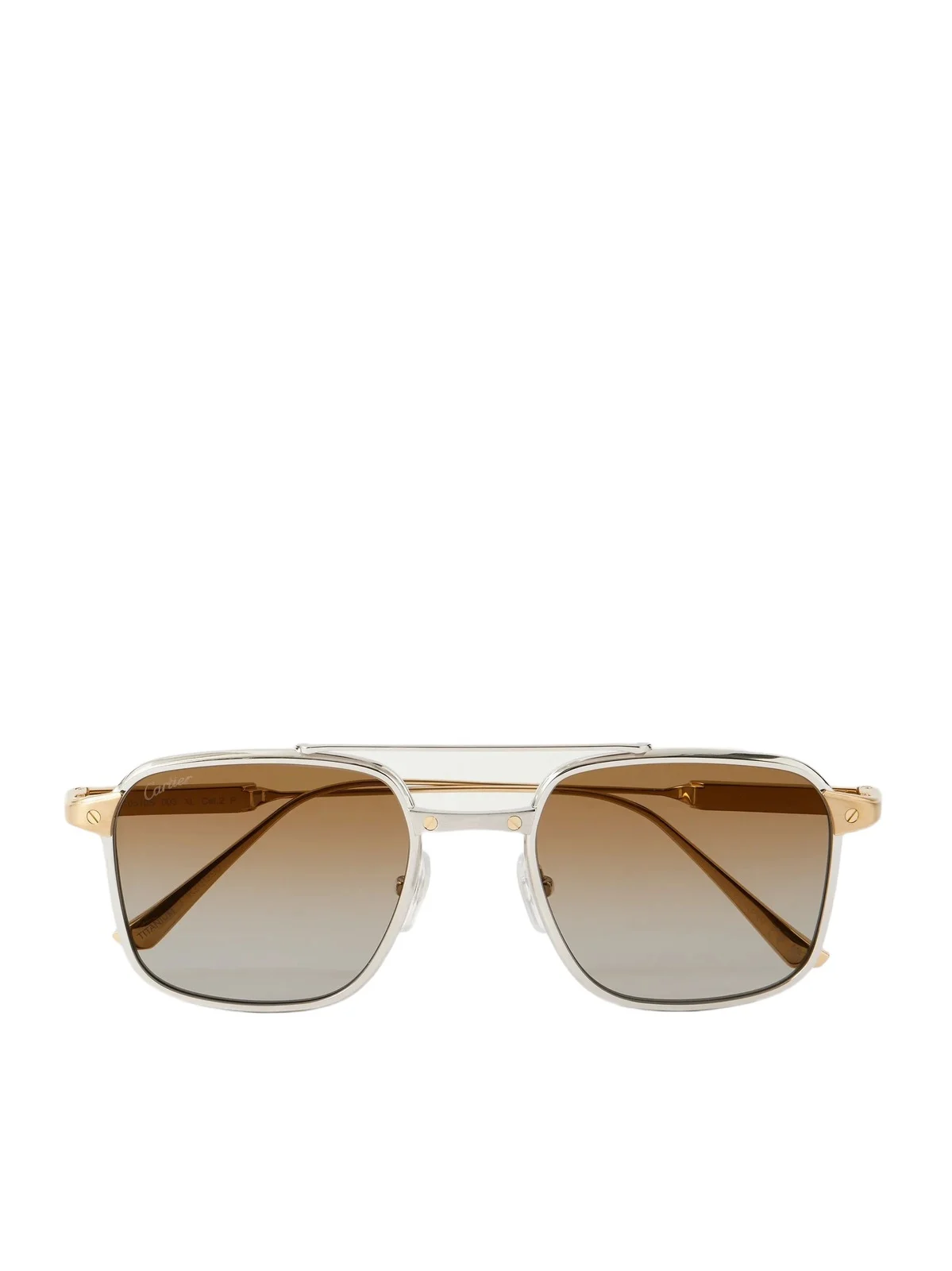 Santos de Cartier Double-Bridge Aviator-Style Gold and Silver-Tone Titanium Sunglasses - Men Santos de Cartier Double-Bridge Aviator-Style Gold and Silver-Tone Titanium Sunglasses - Men
