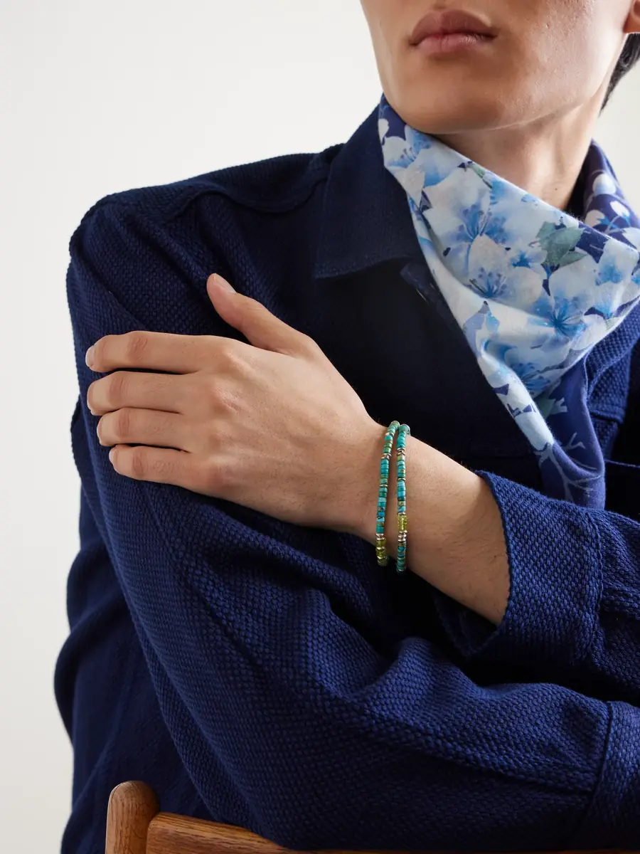Peyote Bird Cedar Double Sonoran Sterling Silver, Turquoise and Peridot Bracelet - Men | Thumbnail 2 Peyote Bird Cedar Double Sonoran Sterling Silver, Turquoise and Peridot Bracelet - Men | Thumbnail 2