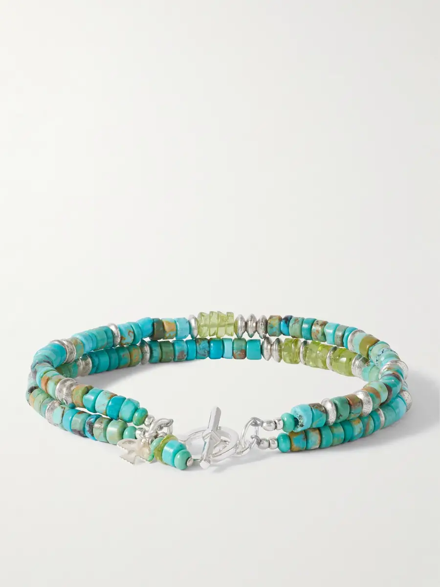 Peyote Bird Cedar Double Sonoran Sterling Silver, Turquoise and Peridot Bracelet - Men | Thumbnail 3 Peyote Bird Cedar Double Sonoran Sterling Silver, Turquoise and Peridot Bracelet - Men | Thumbnail 3
