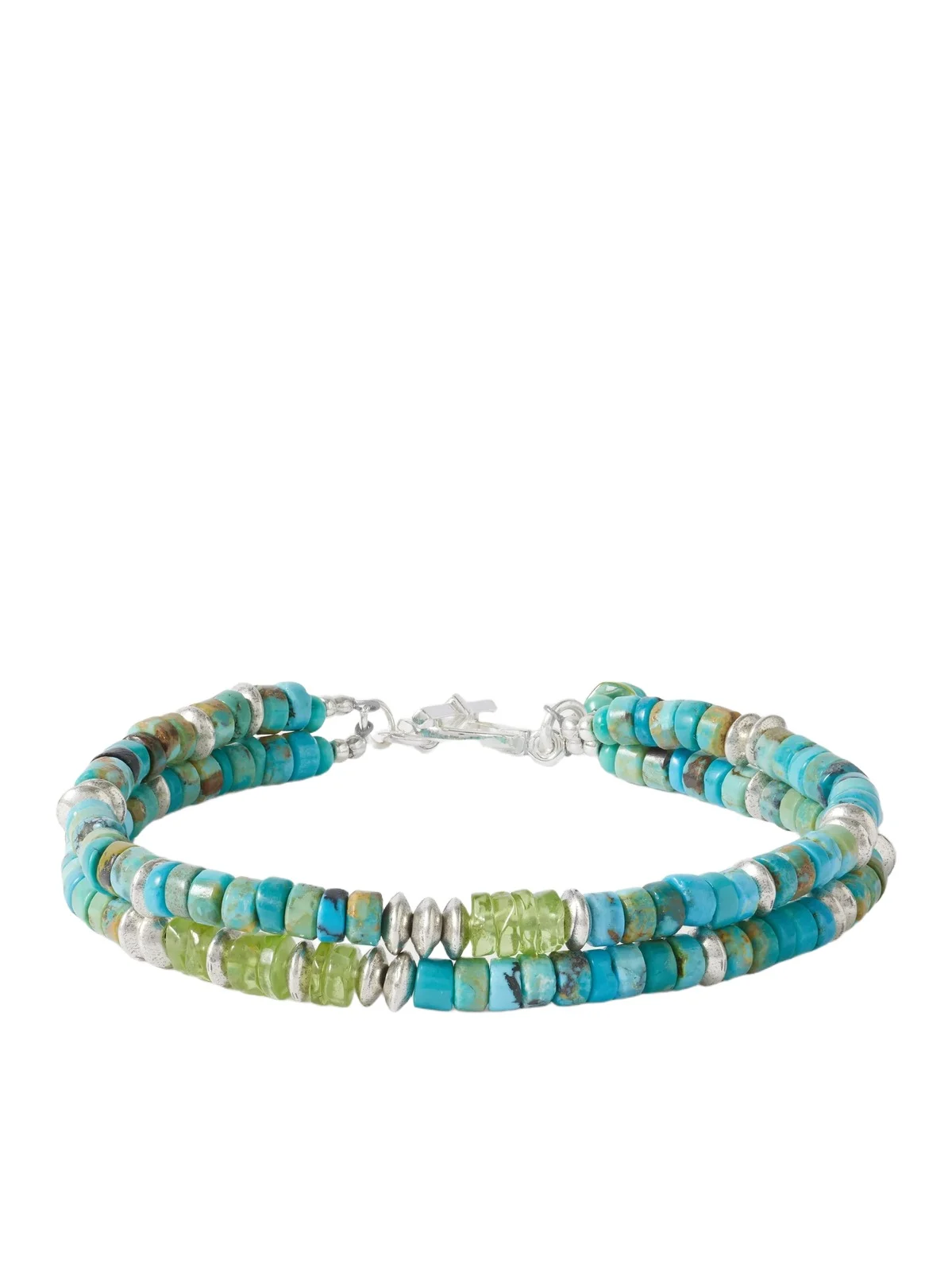 Cedar Double Sonoran Sterling Silver, Turquoise and Peridot Bracelet - Men Cedar Double Sonoran Sterling Silver, Turquoise and Peridot Bracelet - Men