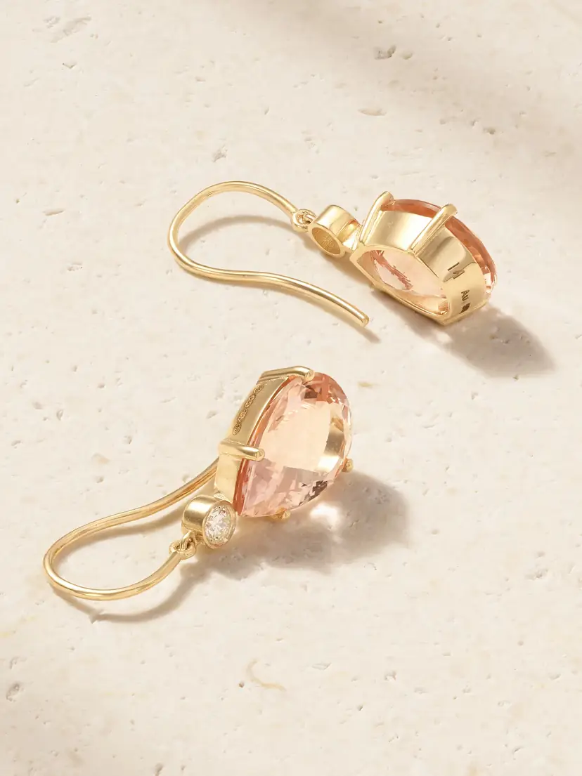 Ileana Makri 14-karat Gold, Morganite And Diamond Earrings | Thumbnail 4 Ileana Makri 14-karat Gold, Morganite And Diamond Earrings | Thumbnail 4