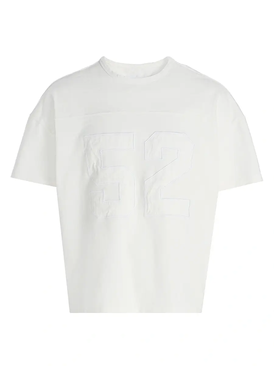 EZR Men's Appliqué Cotton Boxy T-Shirt - White Destroyed | Image 1 EZR Men's Appliqué Cotton Boxy T-Shirt - White Destroyed | Image 1