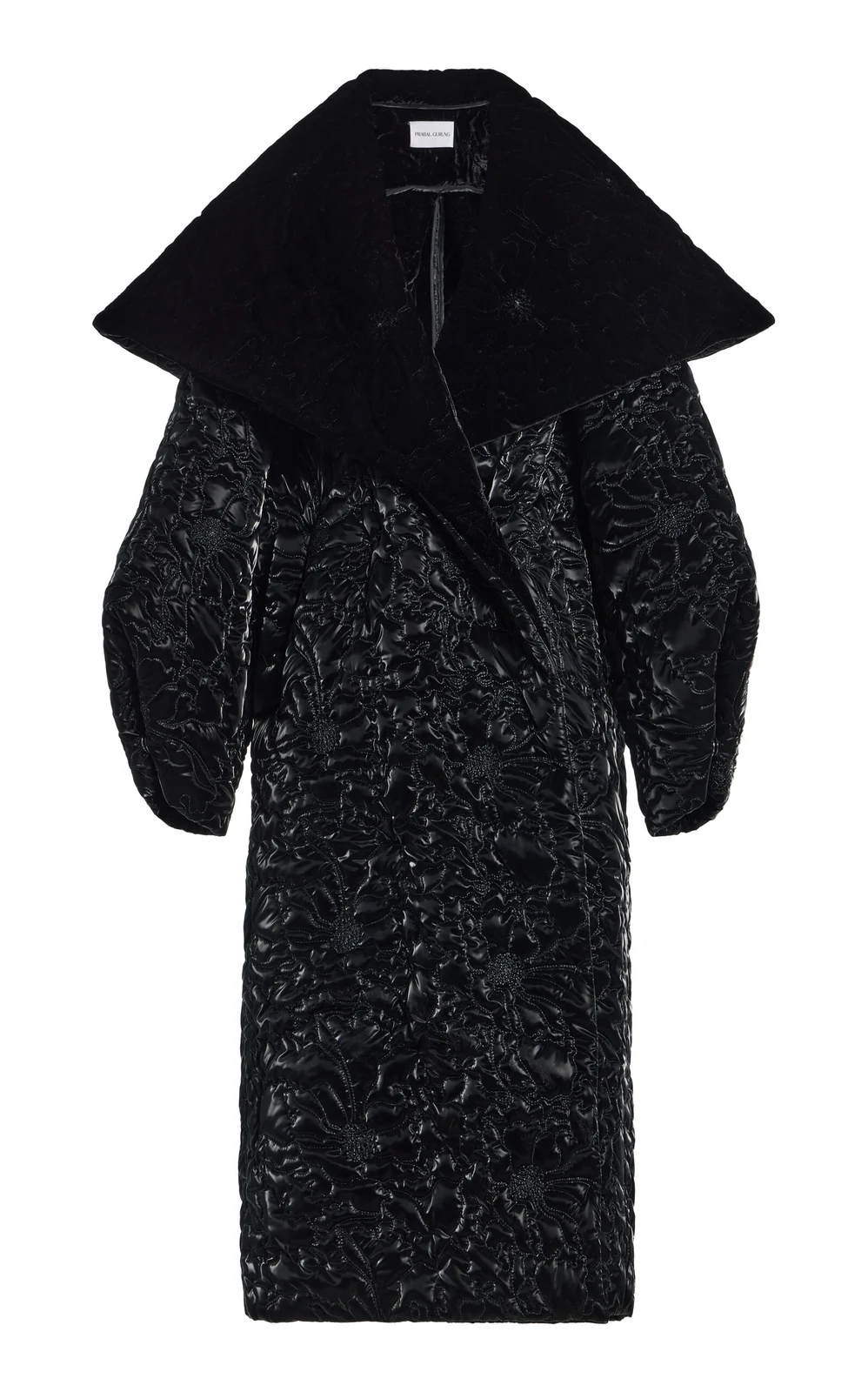 Atelier Prabal Gurung Quilted Floral Velvet Cocoon Coat