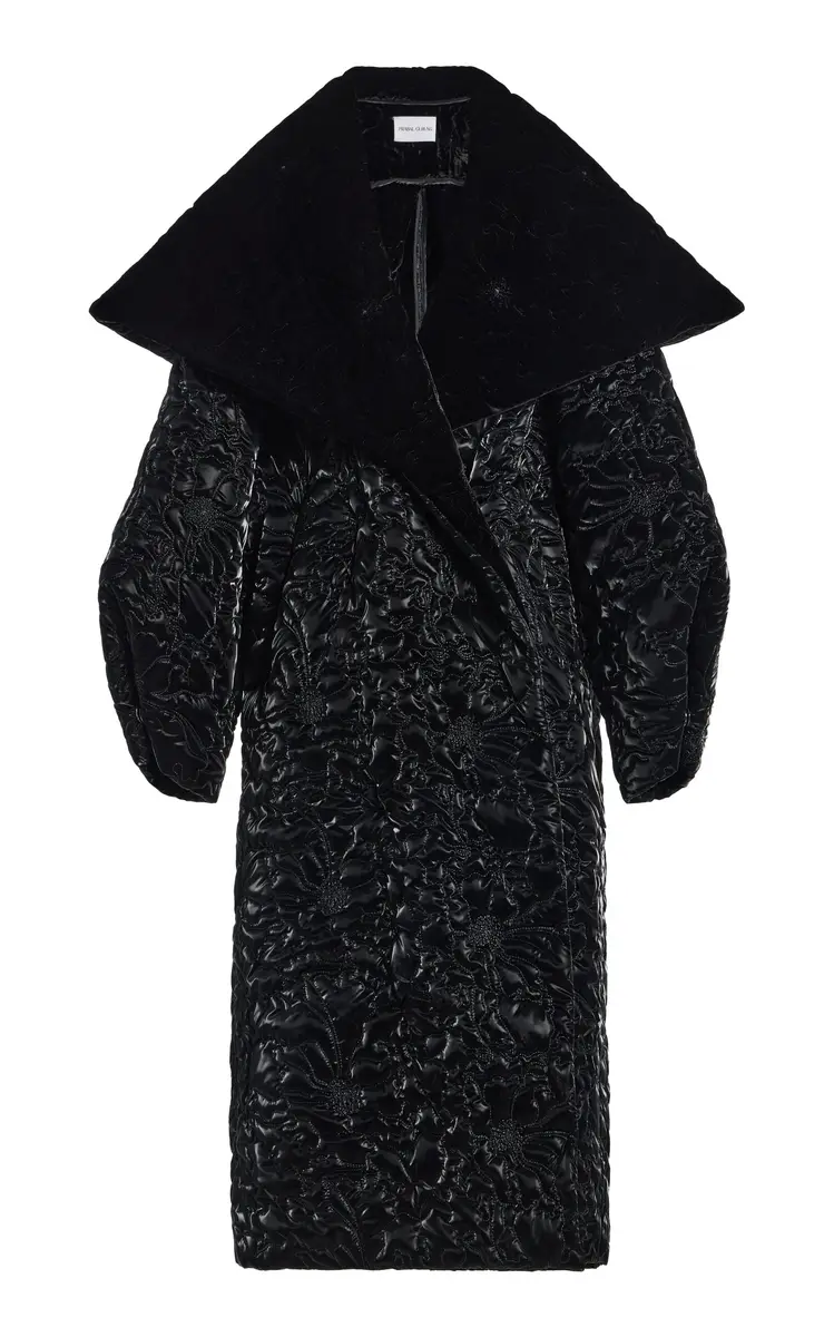 Atelier Prabal Gurung Quilted Floral Velvet Cocoon Coat