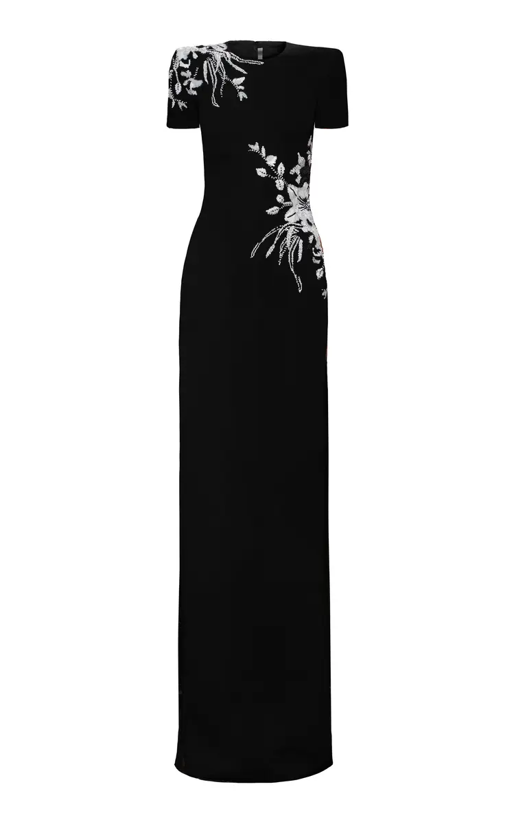 Naeem Khan Hand-Beaded Embroidered Crepe Gown