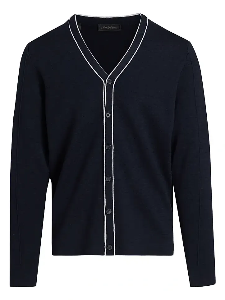 Men's COLLECTION Tipped Wool Long-Sleeve Cardigan