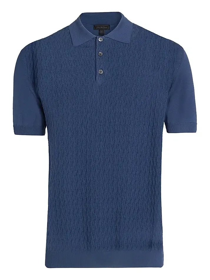 Men's COLLECTION Basketweave Knit Cotton Polo Shirt Men's COLLECTION Basketweave Knit Cotton Polo Shirt