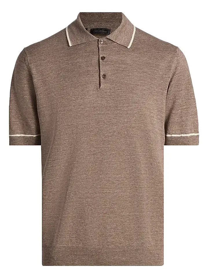 Men's COLLECTION Tipped Linen-Cotton Knit Polo Shirt Men's COLLECTION Tipped Linen-Cotton Knit Polo Shirt