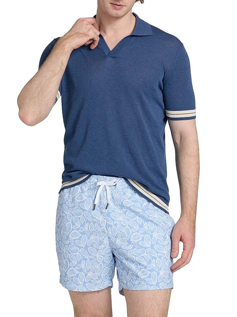 Saks Fifth Avenue Men's Striped-Trim Johnny Collar Polo Shirt | Thumbnail 3 Saks Fifth Avenue Men's Striped-Trim Johnny Collar Polo Shirt | Thumbnail 3