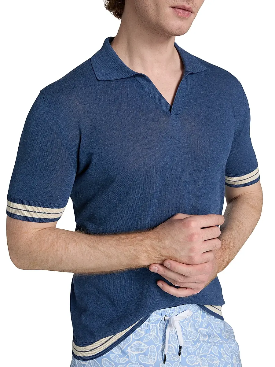 Saks Fifth Avenue Men's Striped-Trim Johnny Collar Polo Shirt | Thumbnail 6 Saks Fifth Avenue Men's Striped-Trim Johnny Collar Polo Shirt | Thumbnail 6