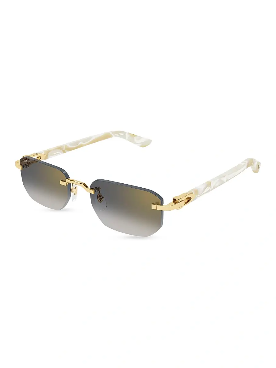 Cartier Men's C Decor Rimless Sunglasses - White Gold Clear | Image 1 Cartier Men's C Decor Rimless Sunglasses - White Gold Clear | Image 1
