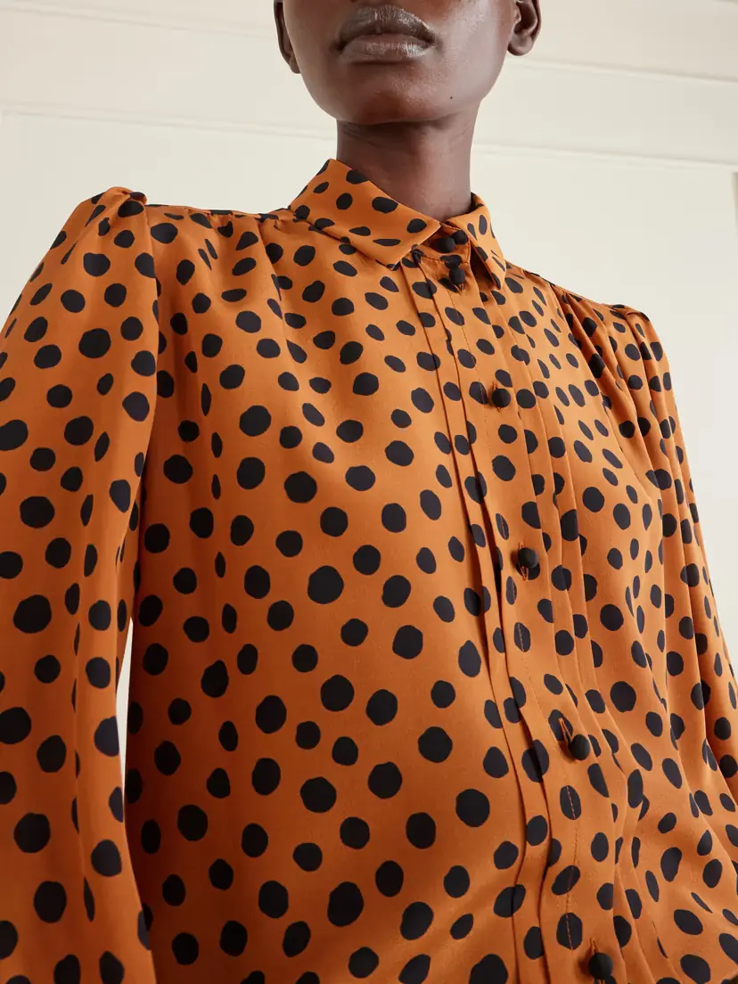 Valentino Garavani Gathered Polka-dot Silk Crepe De Chine Shirt | Thumbnail 5