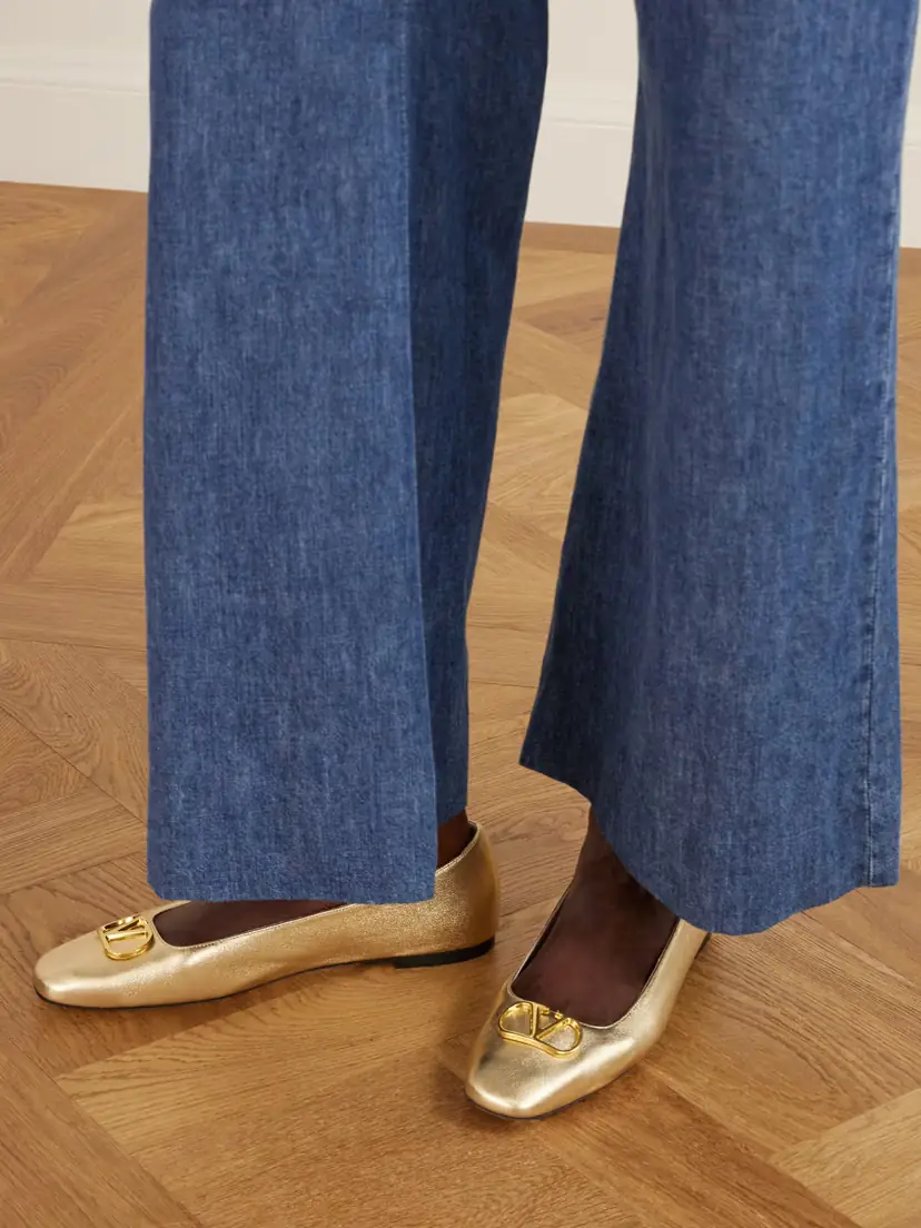 Valentino Garavani Vlogo Embellished Metallic Leather Ballet Flats | Thumbnail 2 Valentino Garavani Vlogo Embellished Metallic Leather Ballet Flats | Thumbnail 2
