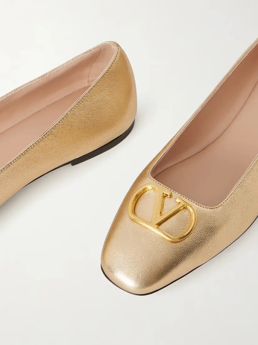 Valentino Garavani Vlogo Embellished Metallic Leather Ballet Flats | Thumbnail 5 Valentino Garavani Vlogo Embellished Metallic Leather Ballet Flats | Thumbnail 5