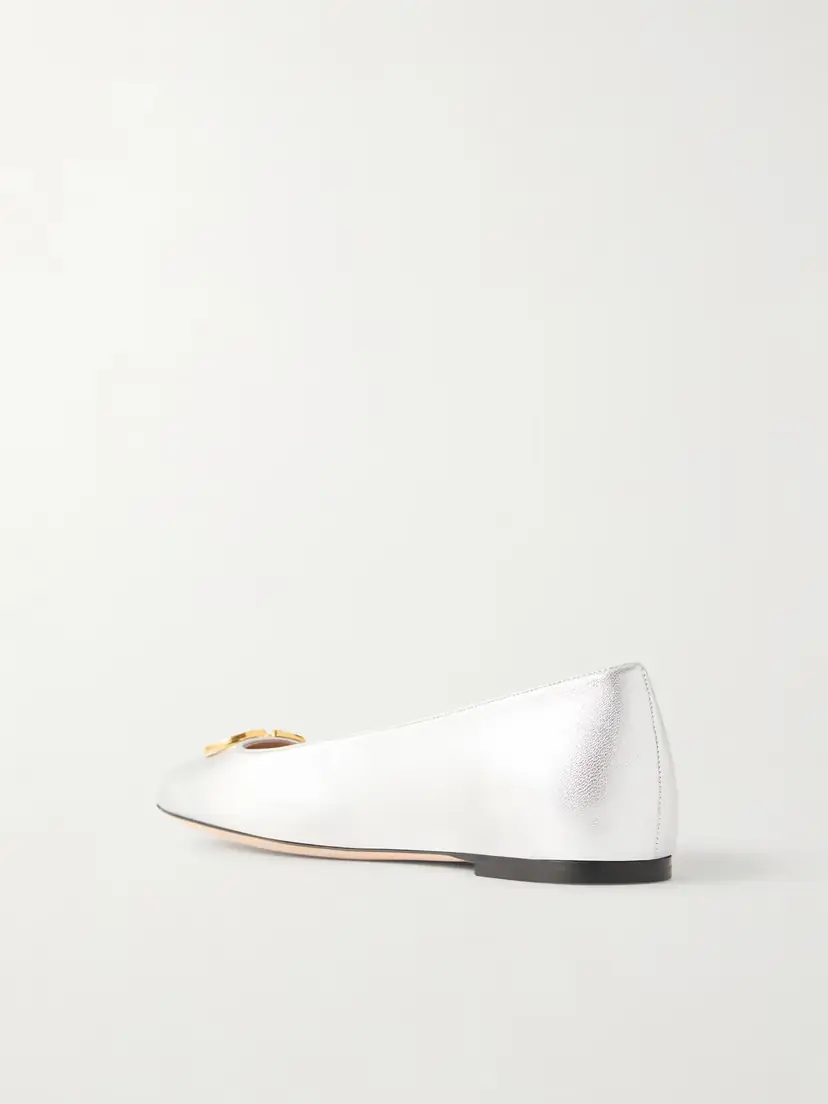 Valentino Garavani Vlogo Metallic Leather Ballet Flats | Thumbnail 3 Valentino Garavani Vlogo Metallic Leather Ballet Flats | Thumbnail 3