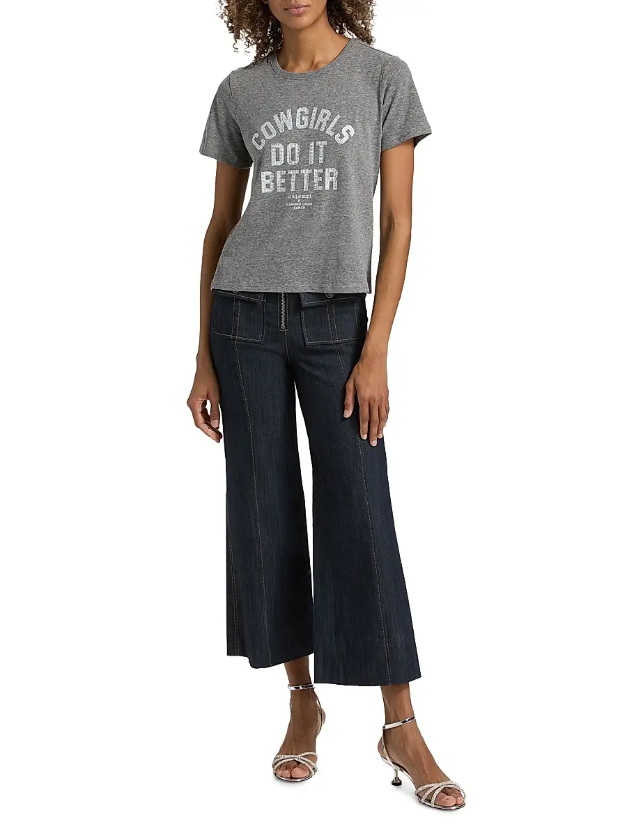 Cinq à Sept Women's Embellished CowGirl's Do It Better Shrunken T-Shirt | Thumbnail 2 Cinq à Sept Women's Embellished CowGirl's Do It Better Shrunken T-Shirt | Thumbnail 2