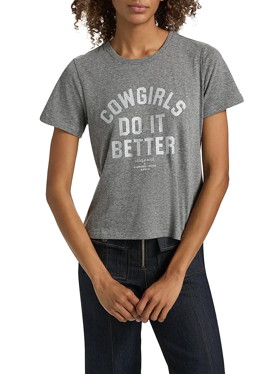 Cinq à Sept Women's Embellished CowGirl's Do It Better Shrunken T-Shirt | Thumbnail 3 Cinq à Sept Women's Embellished CowGirl's Do It Better Shrunken T-Shirt | Thumbnail 3