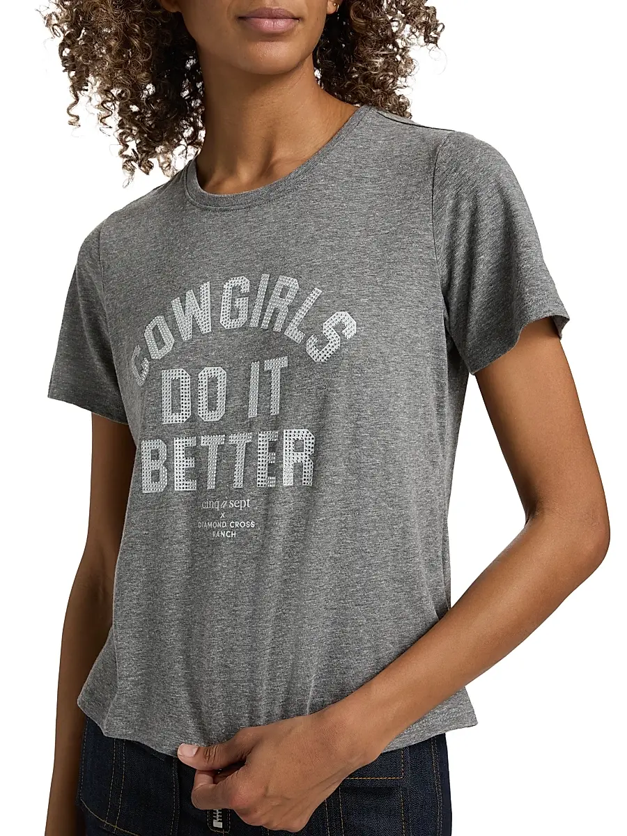 Cinq à Sept Women's Embellished CowGirl's Do It Better Shrunken T-Shirt | Thumbnail 6 Cinq à Sept Women's Embellished CowGirl's Do It Better Shrunken T-Shirt | Thumbnail 6