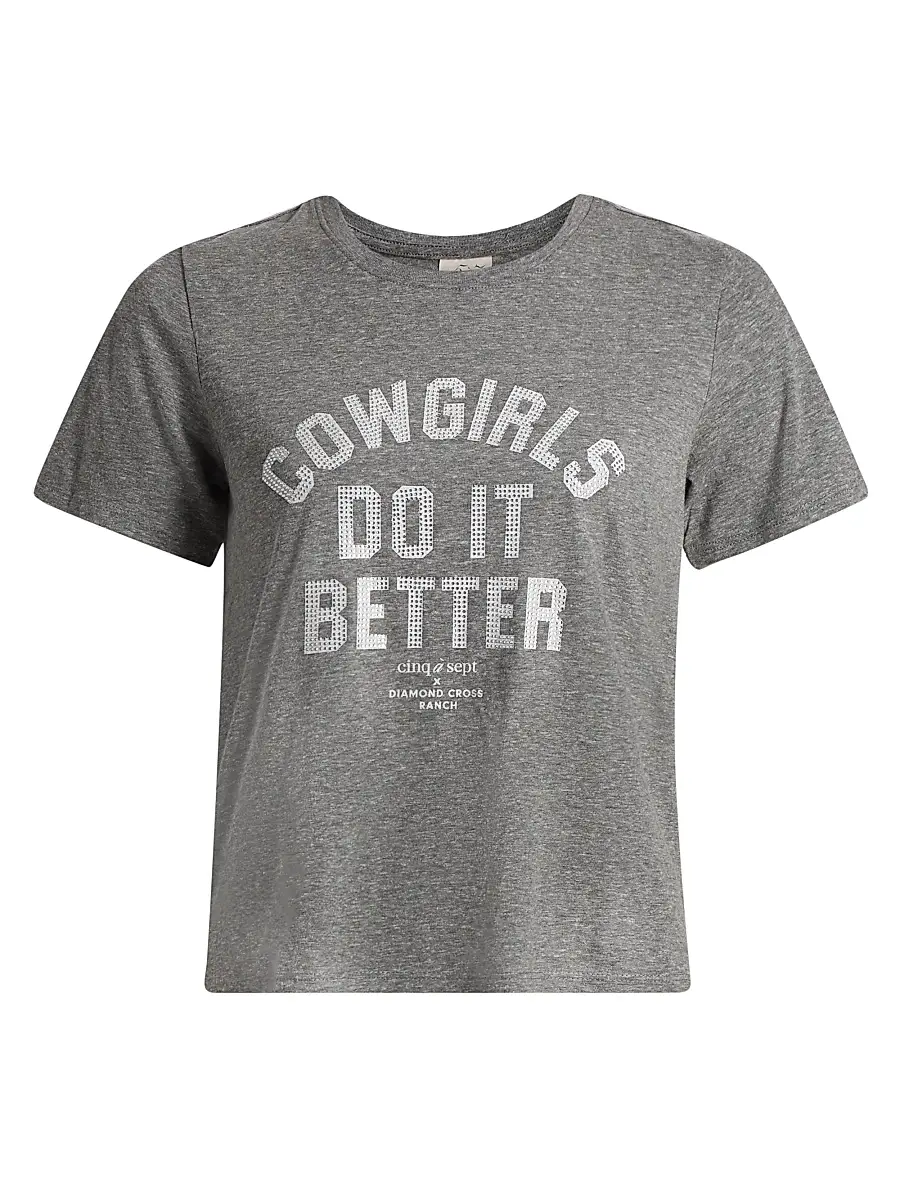 Cinq à Sept Women's Embellished Cowgirls Do It Better Shrunken T-Shirt - Charcoal Heather Grey | Image 1 Cinq à Sept Women's Embellished Cowgirls Do It Better Shrunken T-Shirt - Charcoal Heather Grey | Image 1