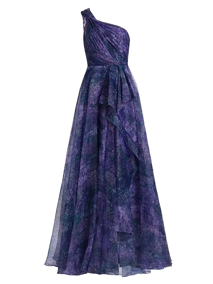 Theia Women's Orania Organza One-Shoulder Gown - Botanic Twilight | Image 1 Theia Women's Orania Organza One-Shoulder Gown - Botanic Twilight | Image 1