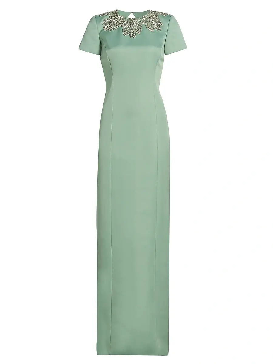 Theia Women's Sorelia Floral-Beaded Gown - Whispering Sage | Image 1 Theia Women's Sorelia Floral-Beaded Gown - Whispering Sage | Image 1