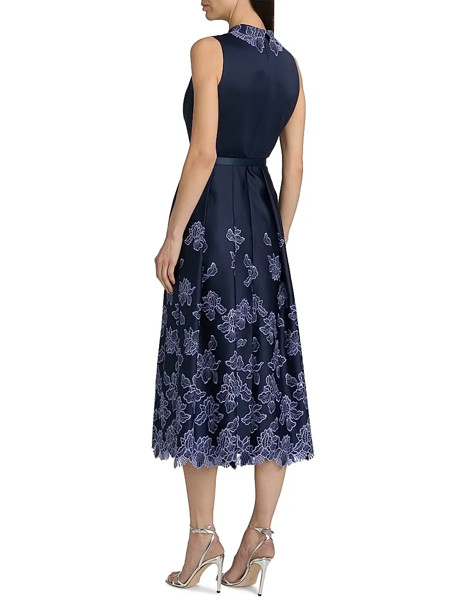 THEIA Women's Merisel Floral-Embroiderd Satin Sleeveless Shirtdress | Thumbnail 5 THEIA Women's Merisel Floral-Embroiderd Satin Sleeveless Shirtdress | Thumbnail 5