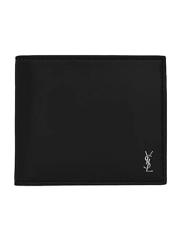 Saint Laurent Men's Tiny Cassandre East-West Wallet with Coin Purse - Black